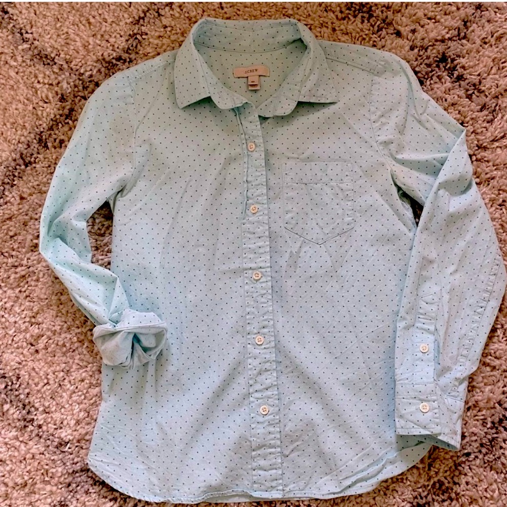 J Crew 100% cotton polka dot button up shirt 00 xxs